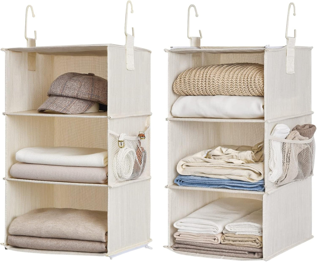 StorageWorks 6-Shelf Hanging Closet Organizers, Two 3-Shelf Separable Closet Hanging Shelves, 12" D x 12" W x 48 3⁄4" H, Mixing of Beige, White & Ivory - Grand Goldman