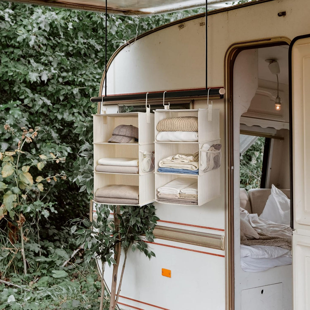 StorageWorks 6-Shelf Hanging Closet Organizers, Two 3-Shelf Separable Closet Hanging Shelves, 12" D x 12" W x 48 3⁄4" H, Mixing of Beige, White & Ivory - Grand Goldman