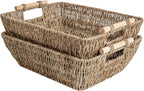 StorageWorks Hand-Woven Large Storage Baskets with Wooden Handles, Water Hyacinth Wicker Baskets for Organizing, 2-Pack - Grand Goldman