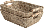 StorageWorks Hand-Woven Large Storage Baskets with Wooden Handles, Water Hyacinth Wicker Baskets for Organizing, 2-Pack - Grand Goldman