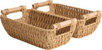 StorageWorks Hand-Woven Large Storage Baskets with Wooden Handles, Water Hyacinth Wicker Baskets for Organizing, 2-Pack - Grand Goldman