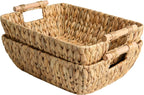 StorageWorks Hand-Woven Large Storage Baskets with Wooden Handles, Water Hyacinth Wicker Baskets for Organizing, 2-Pack - Grand Goldman