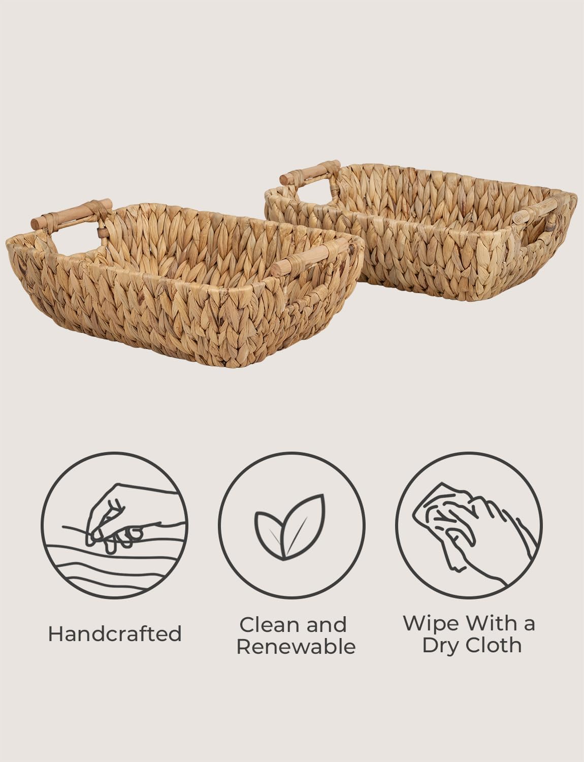 StorageWorks Hand-Woven Large Storage Baskets with Wooden Handles, Water Hyacinth Wicker Baskets for Organizing, 2-Pack - Grand Goldman