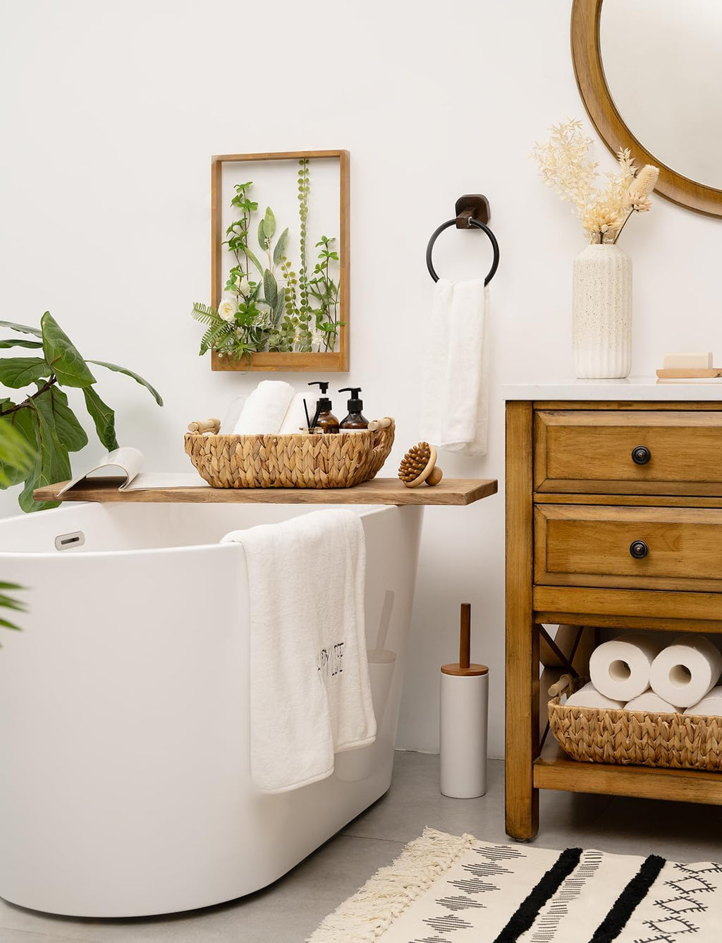 StorageWorks Hand-Woven Large Storage Baskets with Wooden Handles, Water Hyacinth Wicker Baskets for Organizing, 2-Pack - Grand Goldman