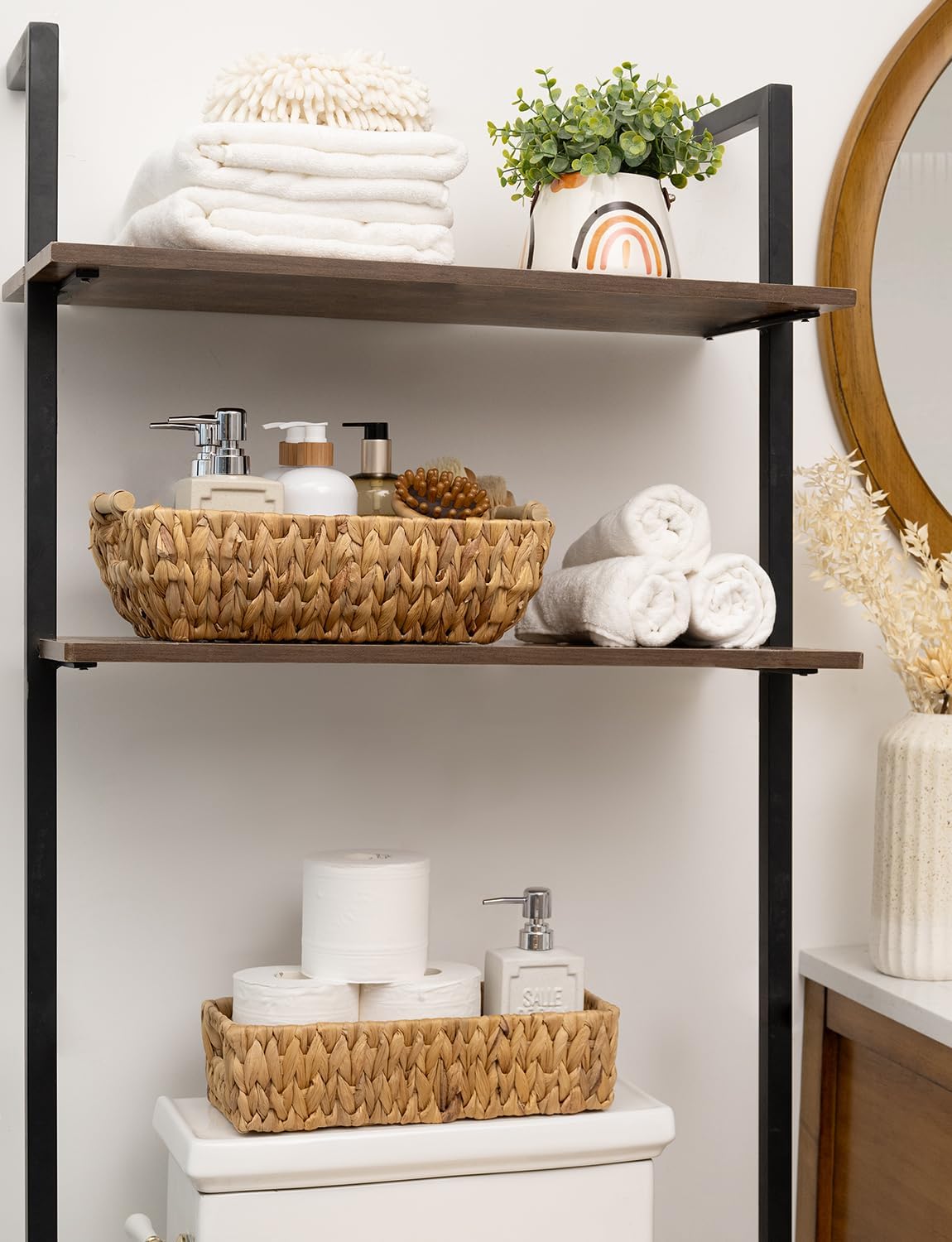 StorageWorks Hand-Woven Large Storage Baskets with Wooden Handles, Water Hyacinth Wicker Baskets for Organizing, 2-Pack - Grand Goldman