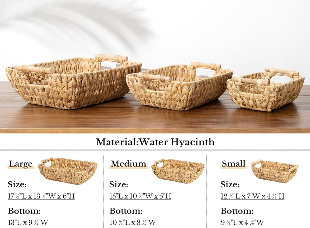 StorageWorks Hand-Woven Large Storage Baskets with Wooden Handles, Water Hyacinth Wicker Baskets for Organizing, 2-Pack - Grand Goldman
