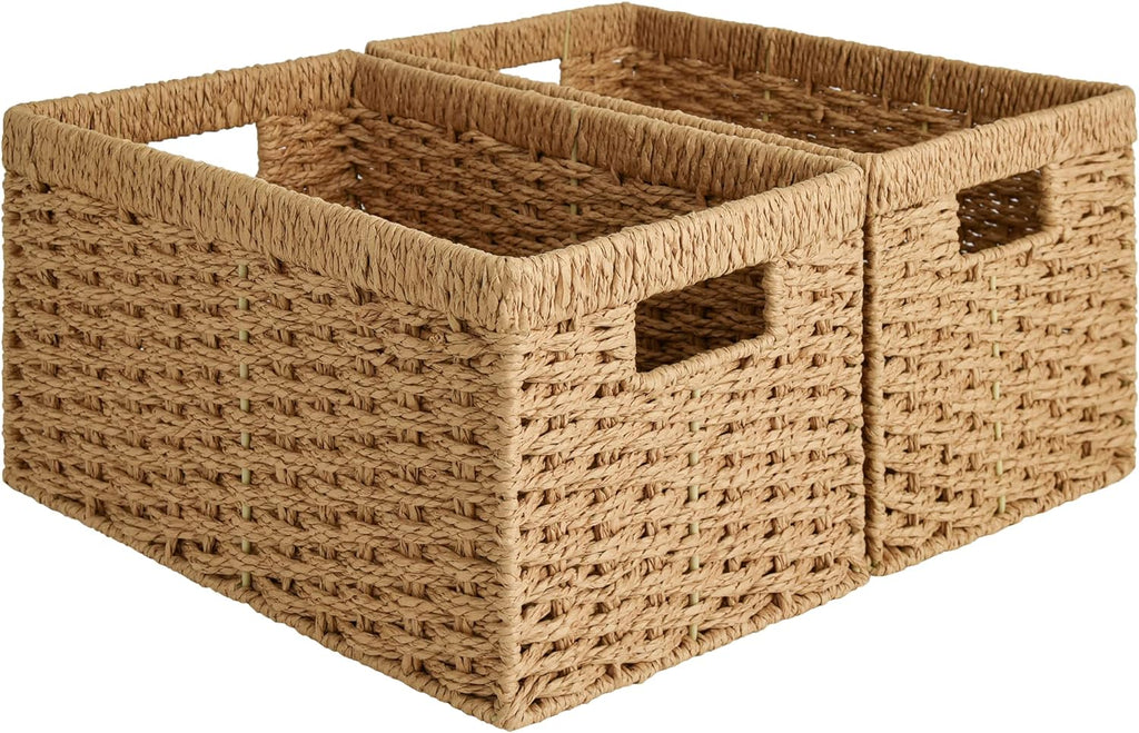 StorageWorks Wicker Basket, Baskets for Organizing, Storage Basket with Built-in Handles, Water Hyacinth Shelves (Medium 2-Pack, Natural Hyacinth) - Grand Goldman