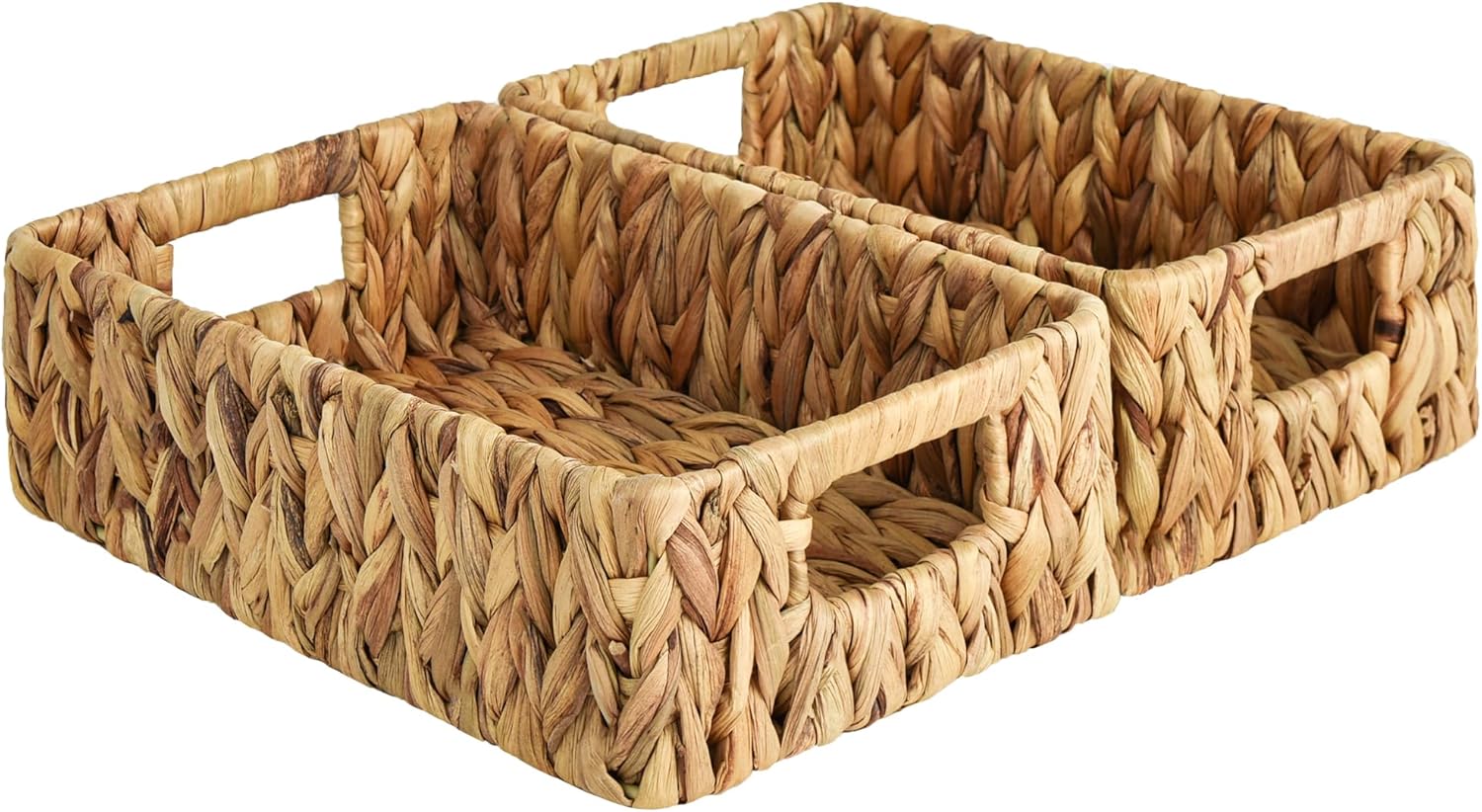 StorageWorks Wicker Basket, Baskets for Organizing, Storage Basket with Built-in Handles, Water Hyacinth Shelves (Medium 2-Pack, Natural Hyacinth) - Grand Goldman