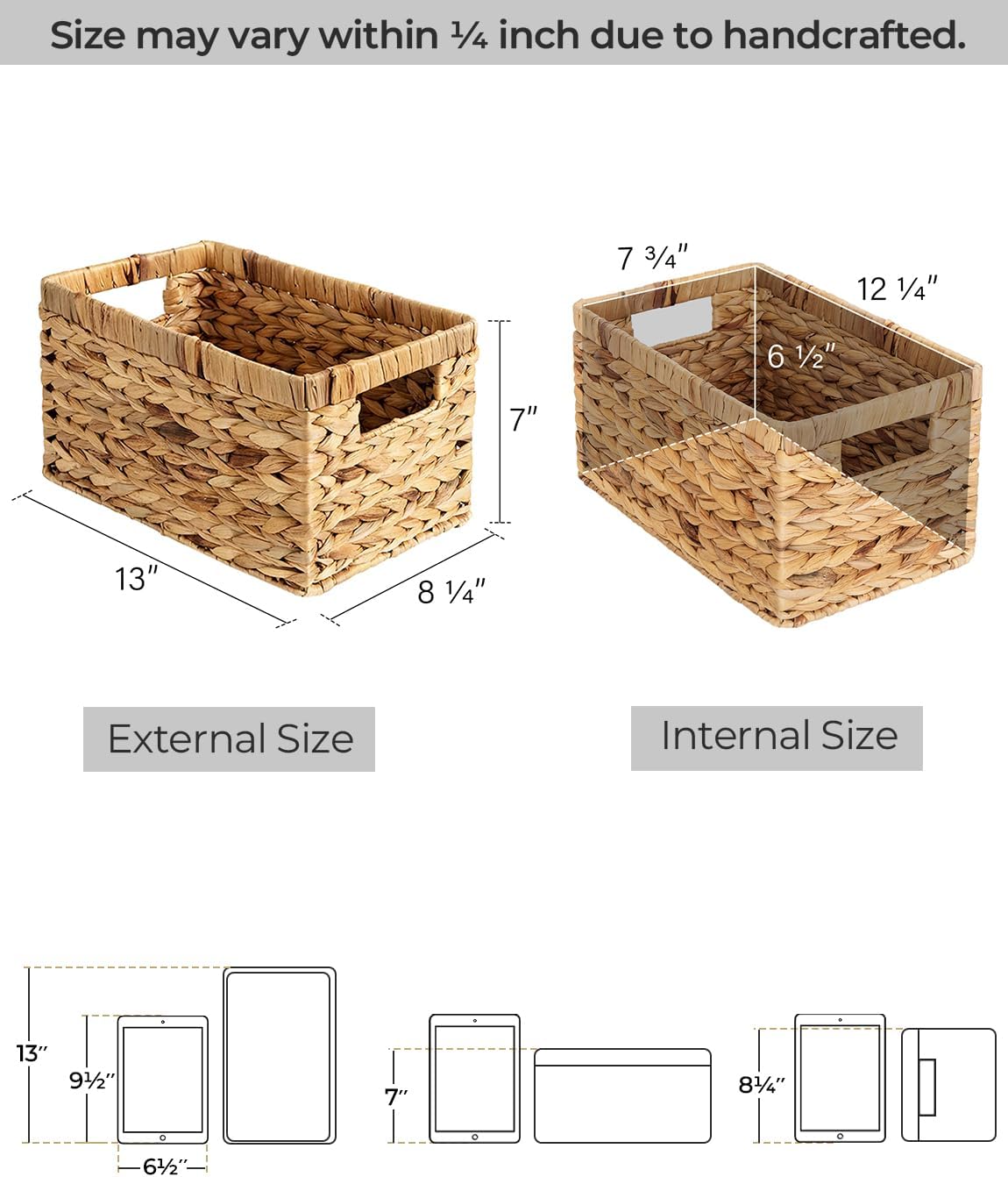 StorageWorks Wicker Basket, Baskets for Organizing, Storage Basket with Built-in Handles, Water Hyacinth Shelves (Medium 2-Pack, Natural Hyacinth) - Grand Goldman