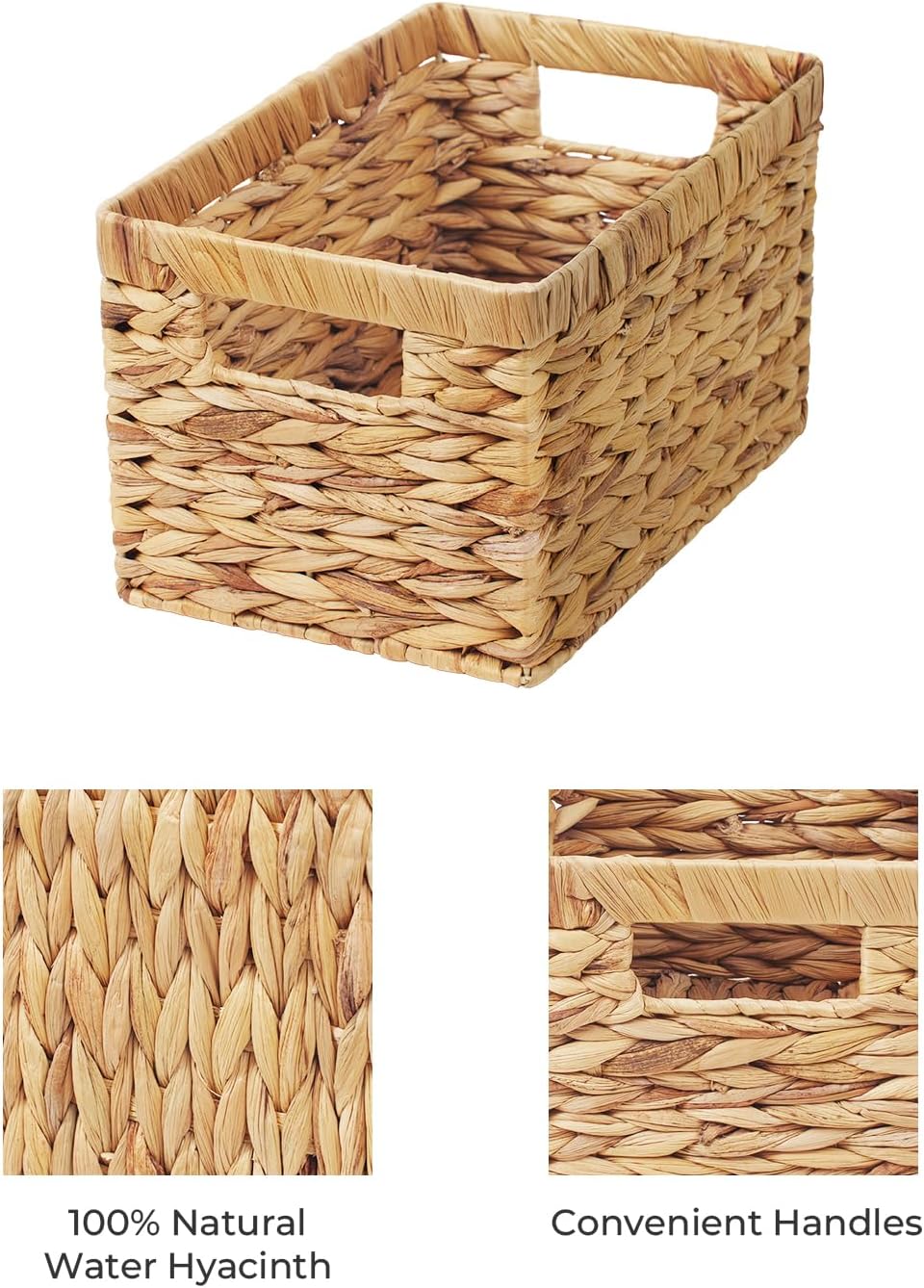 StorageWorks Wicker Basket, Baskets for Organizing, Storage Basket with Built-in Handles, Water Hyacinth Shelves (Medium 2-Pack, Natural Hyacinth) - Grand Goldman