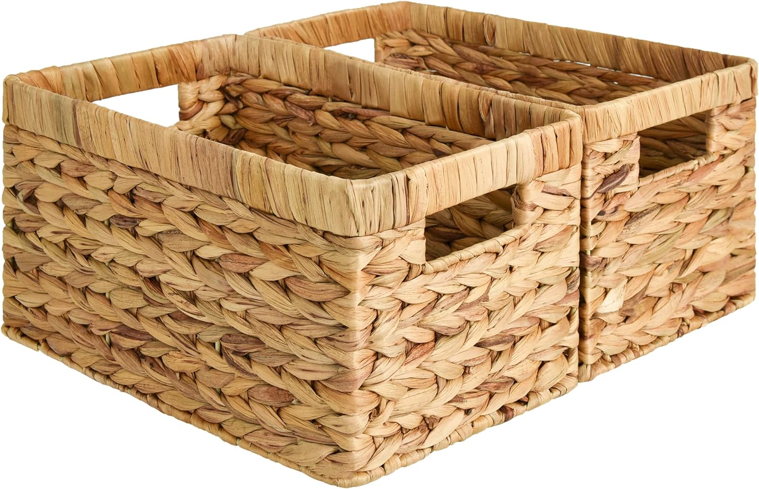 StorageWorks Wicker Basket, Baskets for Organizing, Storage Basket with Built-in Handles, Water Hyacinth Shelves (Medium 2-Pack, Natural Hyacinth) - Grand Goldman