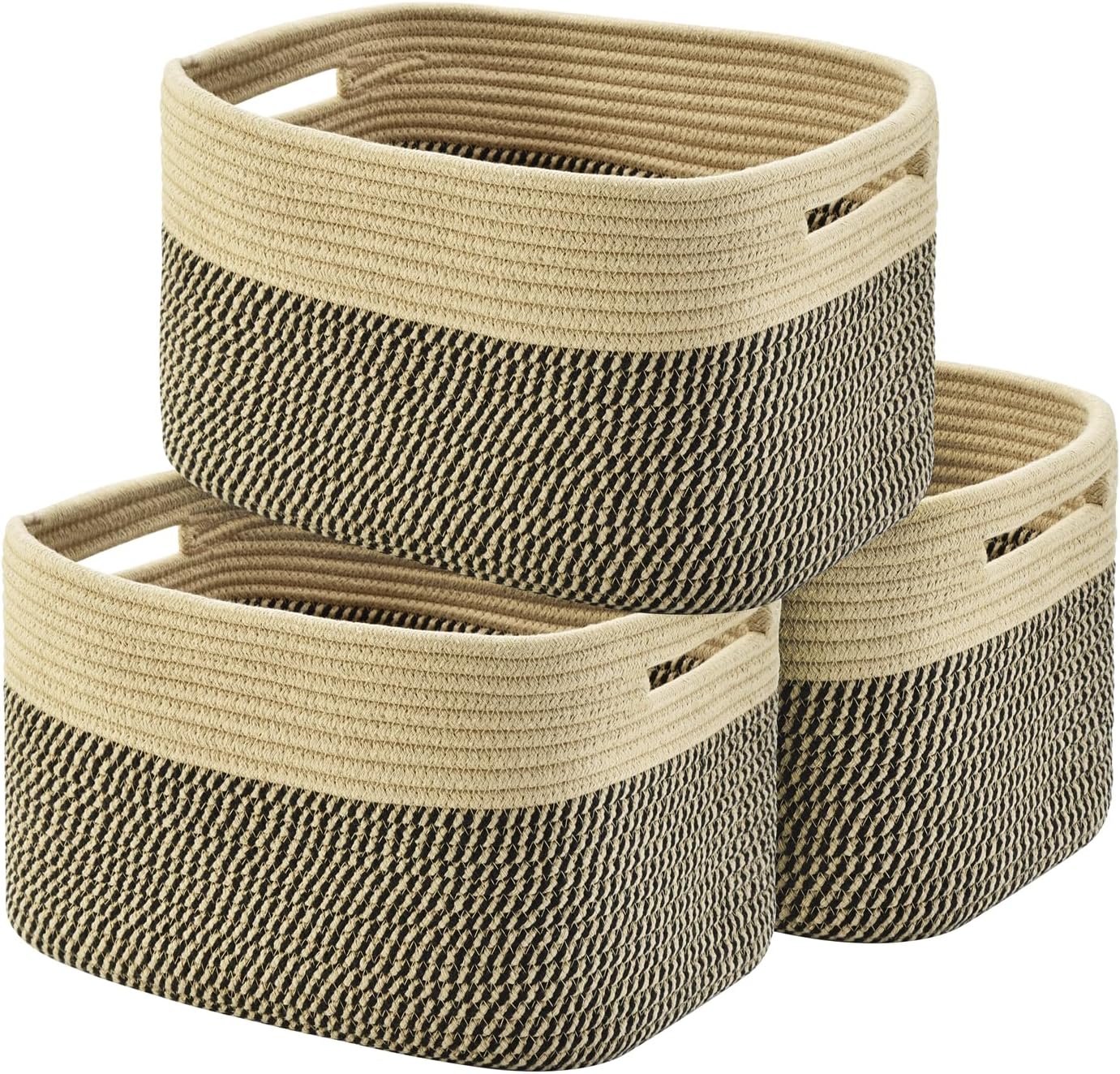Storage Basket,Woven Baskets for Storage,Cotton Rope Baskets for Organizing,decorative Baskets for Shelves,book Basket,towel Basket,Toy Basket or Storage Bins for Living Room - 3 Pack,Brown - Grand Goldman