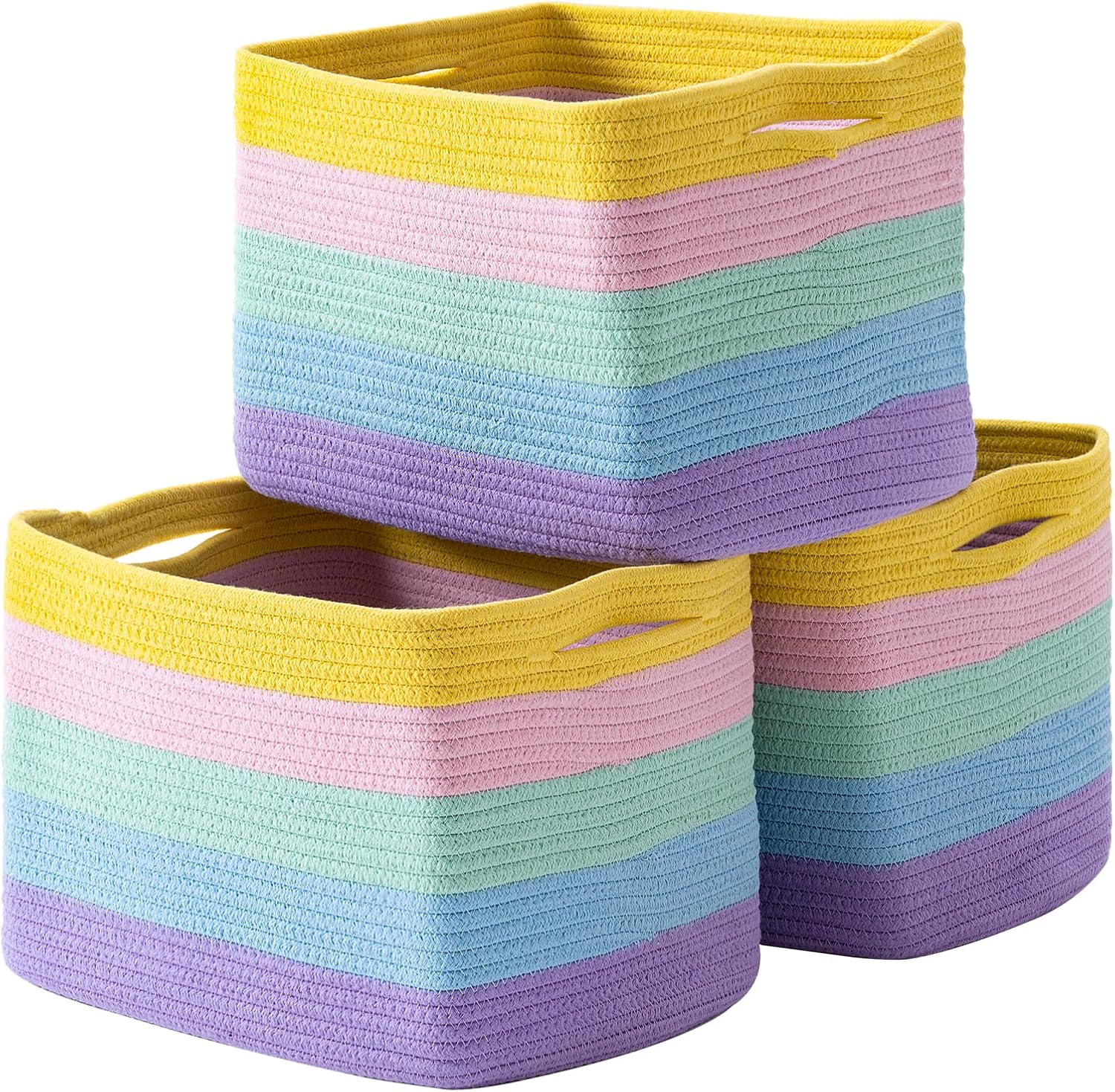 Storage Basket for Organizing | 15"x11"x9.5" Woven Baskets for Storage| Cotton Rope Storage Basket for Books | Baby Organizing Baskets | Cotton Rope Baskets for Storage |Toy Storage Basket (3 Packs) - Grand Goldman