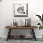 Storage Bench Industrial Rustic Wooden and Metal Entryway Shoe Boots Storage Rack Long Bench Seat for Hallway Bedroom Retro Brown Farmhouse Style - Grand Goldman