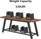 Storage Bench Industrial Rustic Wooden and Metal Entryway Shoe Boots Storage Rack Long Bench Seat for Hallway Bedroom Retro Brown Farmhouse Style - Grand Goldman