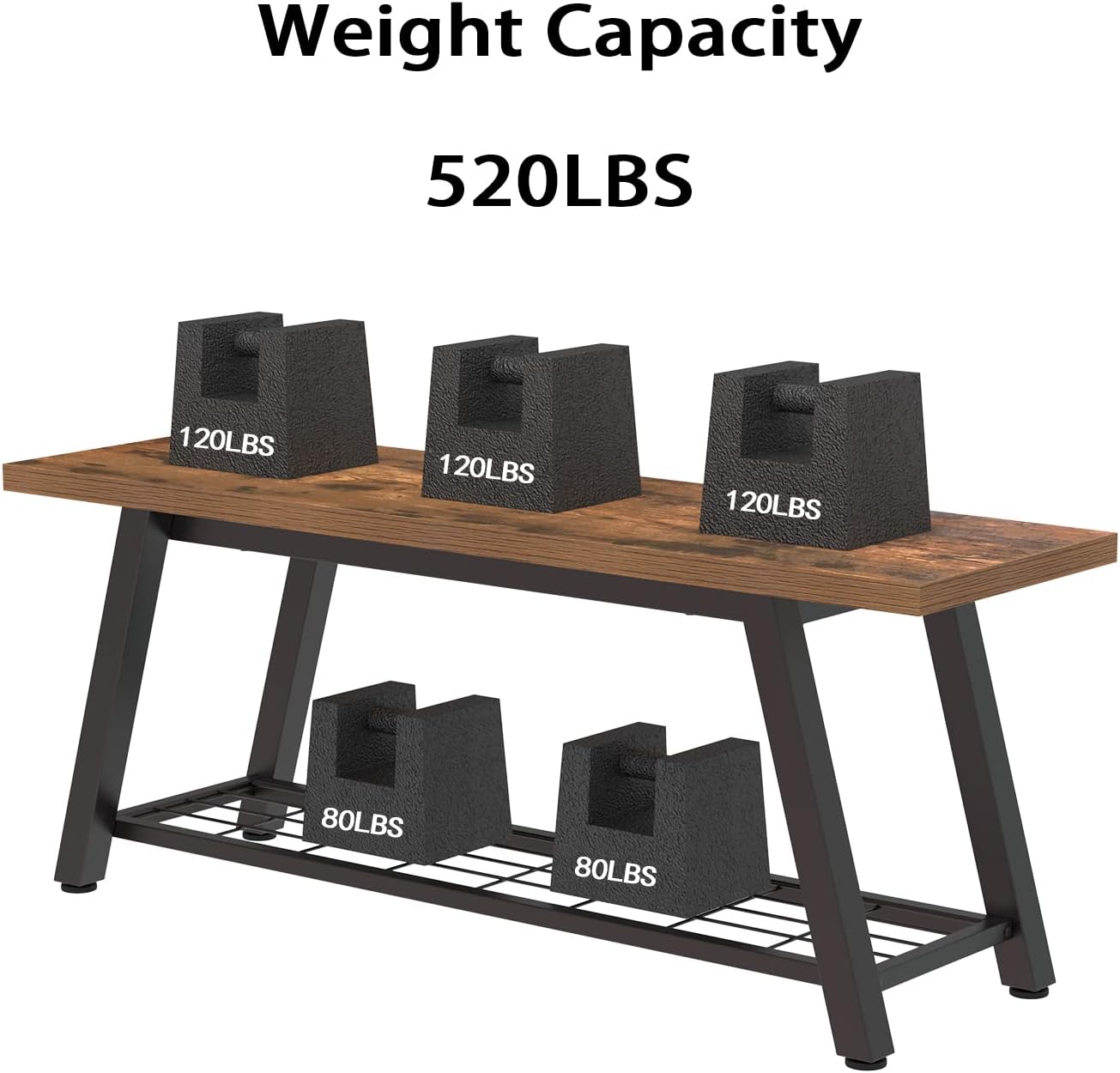 Storage Bench Industrial Rustic Wooden and Metal Entryway Shoe Boots Storage Rack Long Bench Seat for Hallway Bedroom Retro Brown Farmhouse Style - Grand Goldman