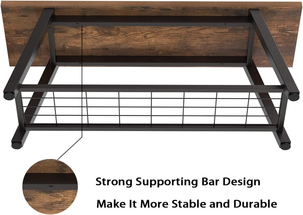 Storage Bench Industrial Rustic Wooden and Metal Entryway Shoe Boots Storage Rack Long Bench Seat for Hallway Bedroom Retro Brown Farmhouse Style - Grand Goldman