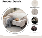 Storage Bench Upholstered Linen End of Bedroom Bed Bench Ottoman with Tufted Cushioned Rolled Arm Large Storage Space for Reading Living Room Entryway, Beige - Grand Goldman