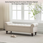 Storage Bench Upholstered Linen End of Bedroom Bed Bench Ottoman with Tufted Cushioned Rolled Arm Large Storage Space for Reading Living Room Entryway, Beige - Grand Goldman