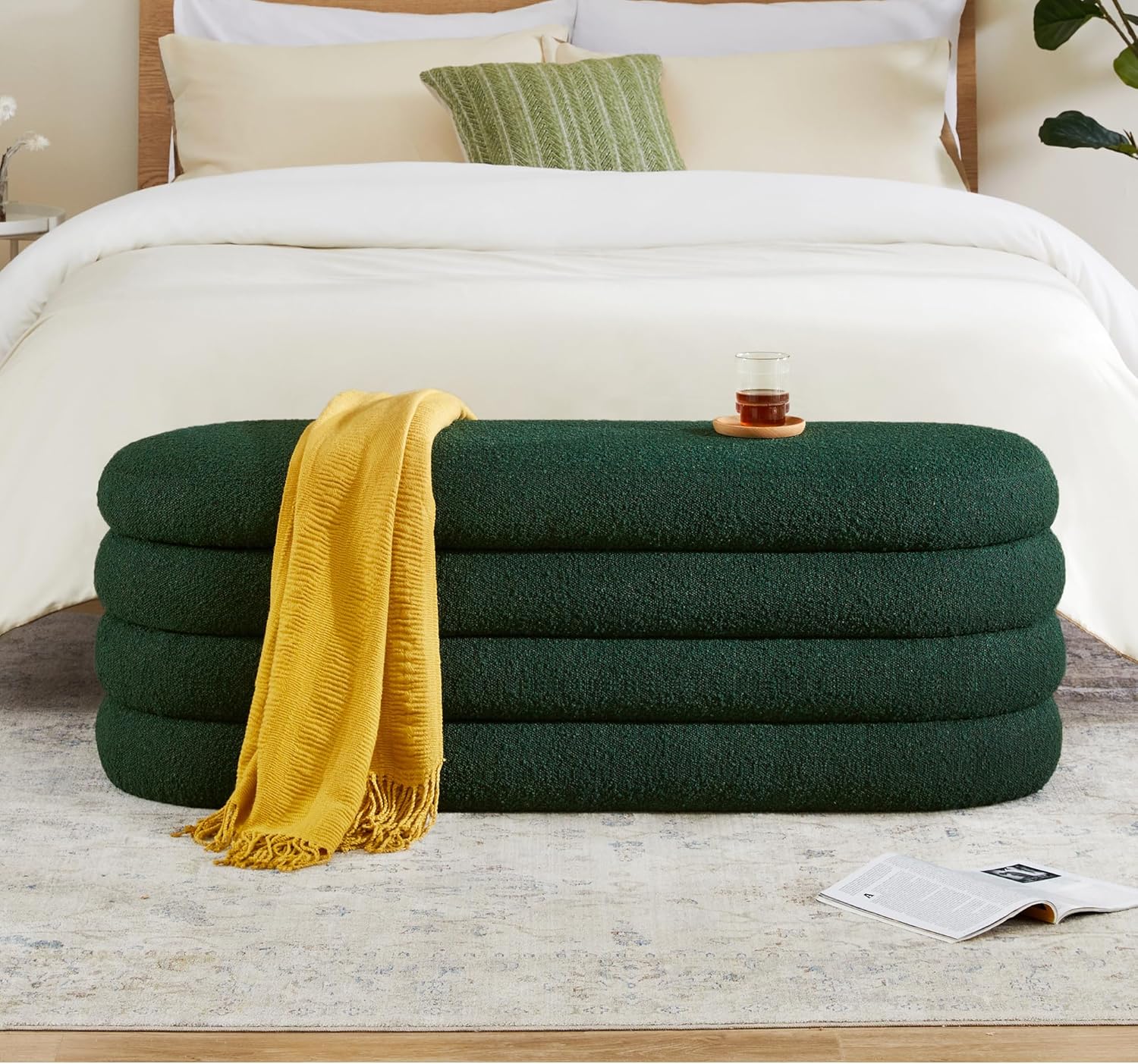 Storage Ottoman Bench 49.2 Inch Upholstered Fabric Storage Bench for Bedroom End of Bed Aesthetic Large Oval Storage Ottoman for Living Room Entryway (Ivory) - Grand Goldman