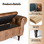 Storage Ottoman Bench, 53" Length Upholstered Bench & Ottoman with Safety Hinge, Tufted Bed Bench with Rolled Arm and Nailhead Trim, End of Bed Storage Bench for Bedroom, Living Room, Entryway - Grand Goldman