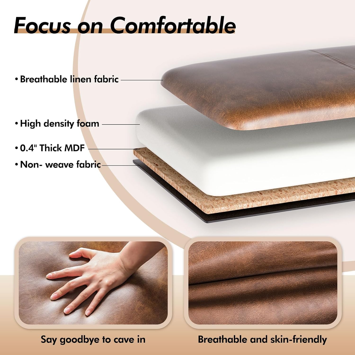 Storage Ottoman Bench, 53" Length Upholstered Bench & Ottoman with Safety Hinge, Tufted Bed Bench with Rolled Arm and Nailhead Trim, End of Bed Storage Bench for Bedroom, Living Room, Entryway - Grand Goldman