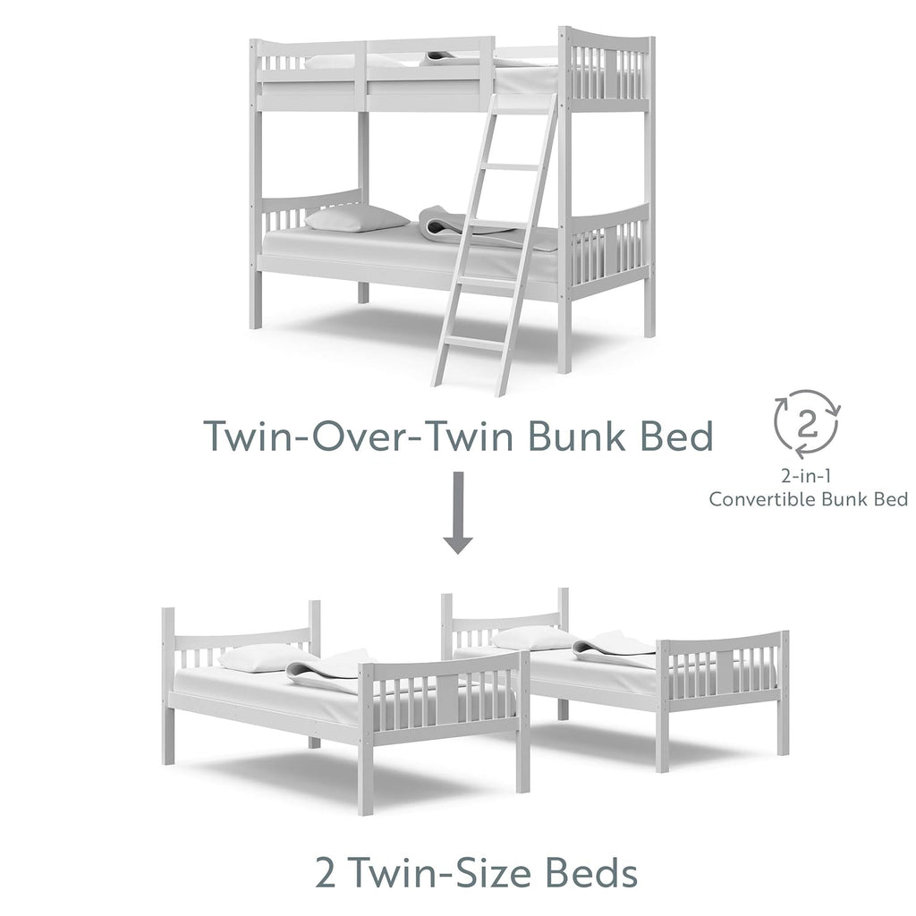 Storkcraft Caribou Bunk Bed Twin Over Twin Bunk Bed (White) - GREENGUARD Gold Certified, Twin Bunk Beds for Kids, Converts to 2 Individual Twin Beds, Bunk Beds for Kids - Grand Goldman