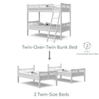 Storkcraft Caribou Bunk Bed Twin Over Twin Bunk Bed (White) - GREENGUARD Gold Certified, Twin Bunk Beds for Kids, Converts to 2 Individual Twin Beds, Bunk Beds for Kids - Grand Goldman