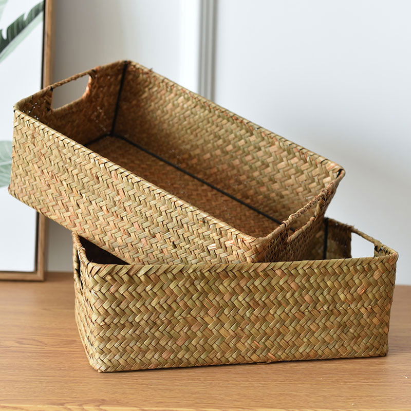Straw Woven Rectangular Storage Baskets, Finishing Baskets, Woven Bamboo Baskets, Storage Baskets - Grand Goldman