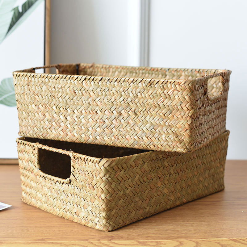 Straw Woven Rectangular Storage Baskets, Finishing Baskets, Woven Bamboo Baskets, Storage Baskets - Grand Goldman