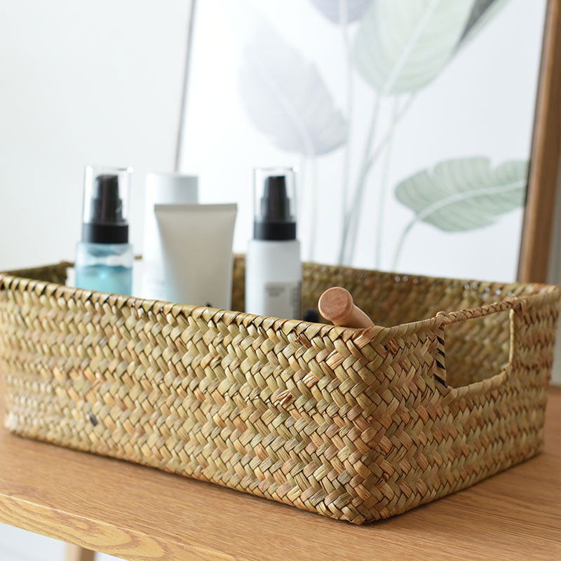 Straw Woven Rectangular Storage Baskets, Finishing Baskets, Woven Bamboo Baskets, Storage Baskets - Grand Goldman