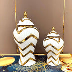 Striped Gold General Can Ceramic Pot Ginger Jar Storage Tank Geometry Porcelain Handicraft Flower Vase Home Decoration - Grand Goldman