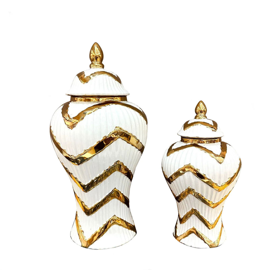 Striped Gold General Can Ceramic Pot Ginger Jar Storage Tank Geometry Porcelain Handicraft Flower Vase Home Decoration - Grand Goldman