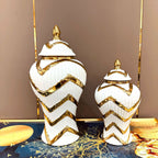Striped Gold General Can Ceramic Pot Ginger Jar Storage Tank Geometry Porcelain Handicraft Flower Vase Home Decoration - Grand Goldman