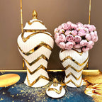 Striped Gold General Can Ceramic Pot Ginger Jar Storage Tank Geometry Porcelain Handicraft Flower Vase Home Decoration - Grand Goldman