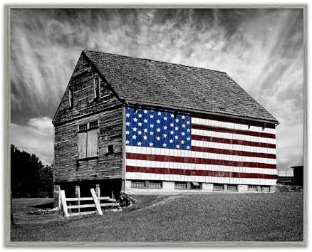 Stupell Industries sca-148-Wall-Art Black and White Farmhouse Barn American Flag, Wall Art, 16 in x 20 in, Design by Artist James Mcloughlin, Gallery Wrapped Canvas - Grand Goldman
