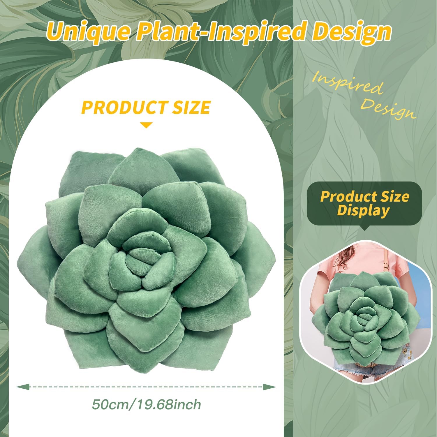 Succulent Pillow - Hand-Stitched Plush Decorative Throw Pillow,3D Flower Pillow, Plant-Shaped Pillows, Plush Cushions for Bedroom, Living Room, and Home Decoration 50cm/19.68in - Grand Goldman