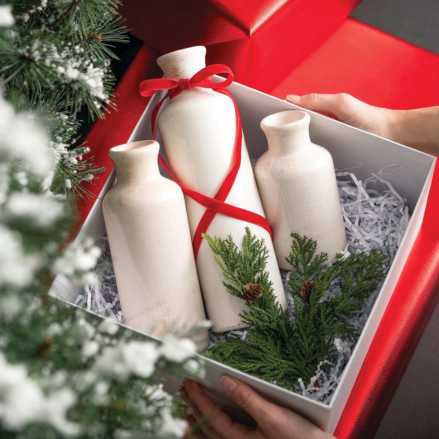 Sullivans White Ceramic Vase Set, Farmhouse Decor, Home Decorative Vase, Vases For Your Kitchen, Bedroom, Office, Living Room, Bathroom, & Shelf Centerpiece Table Decorations (CM2333) - Grand Goldman