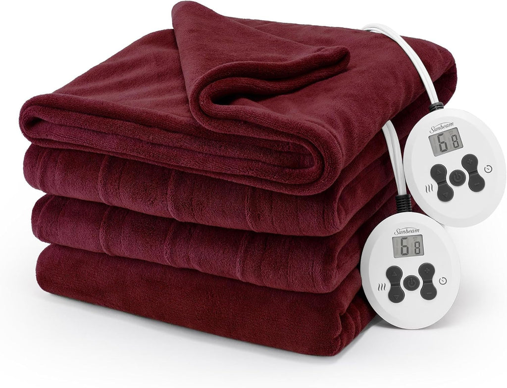 Sunbeam Electric Royal Luxe Microplush Heated Blanket 12 Heat Settings, 12-Hour Selectable Auto Shut-Off, Fast Heating, Warm and Cozy, Sandstone Color, Queen, 90" x 84" - Grand Goldman