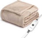 Sunbeam Electric Royal Luxe Microplush Heated Blanket 12 Heat Settings, 12-Hour Selectable Auto Shut-Off, Fast Heating, Warm and Cozy, Sandstone Color, Queen, 90" x 84" - Grand Goldman