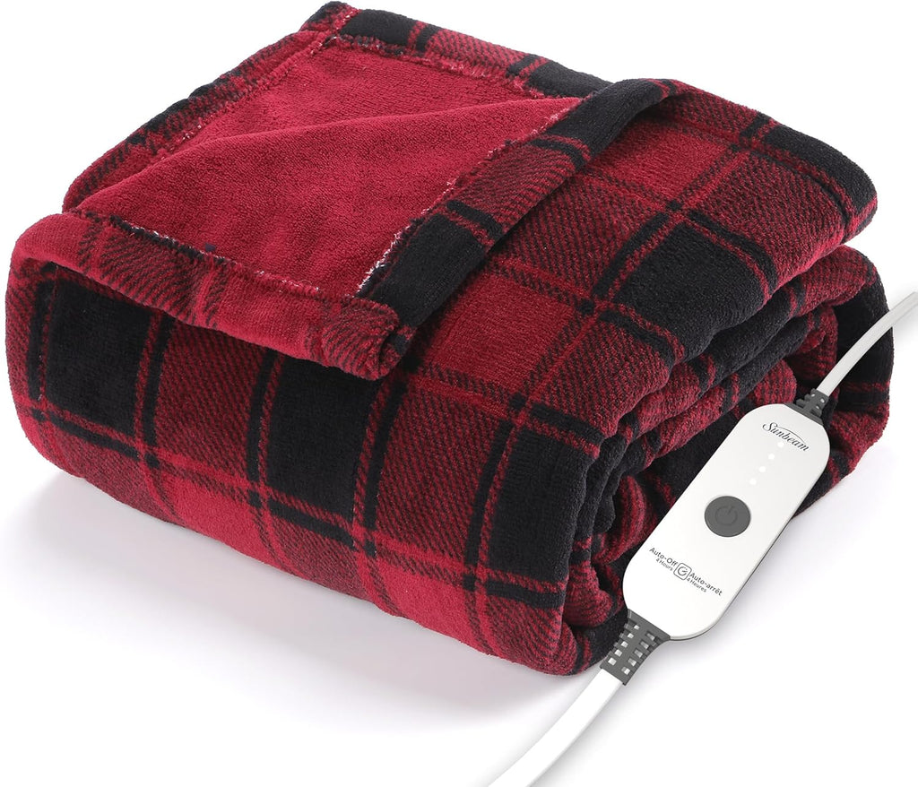 Sunbeam Electric Royal Luxe Microplush Heated Blanket 12 Heat Settings, 12-Hour Selectable Auto Shut-Off, Fast Heating, Warm and Cozy, Sandstone Color, Queen, 90" x 84" - Grand Goldman