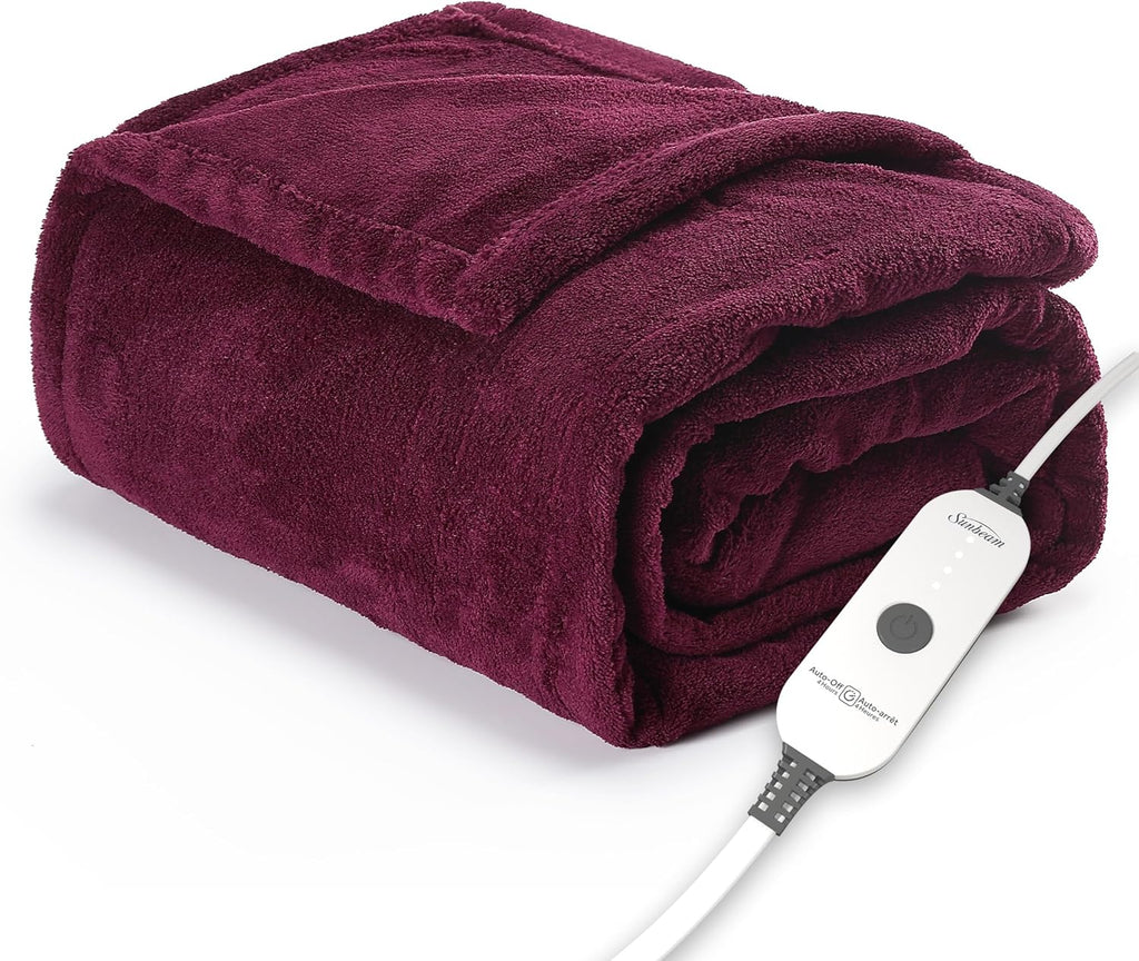 Sunbeam Electric Royal Luxe Microplush Heated Blanket 12 Heat Settings, 12-Hour Selectable Auto Shut-Off, Fast Heating, Warm and Cozy, Sandstone Color, Queen, 90" x 84" - Grand Goldman