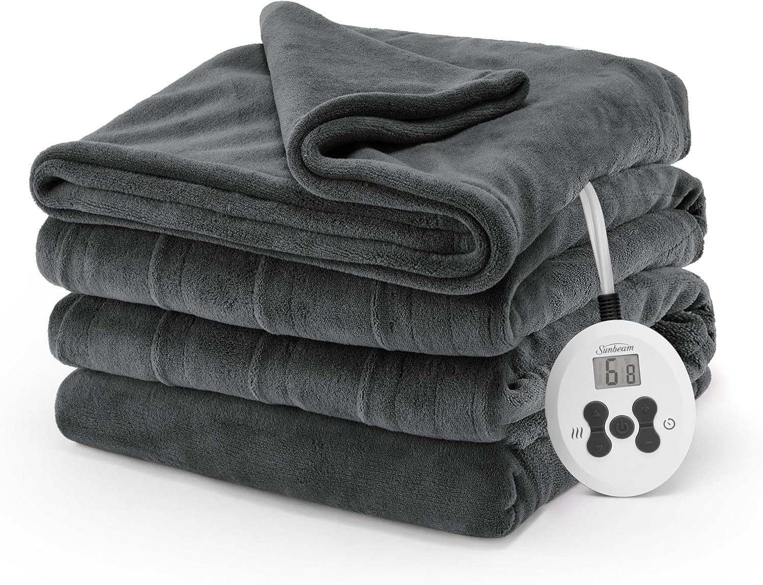 Sunbeam Electric Royal Luxe Microplush Heated Blanket 12 Heat Settings, 12-Hour Selectable Auto Shut-Off, Fast Heating, Warm and Cozy, Sandstone Color, Queen, 90" x 84" - Grand Goldman