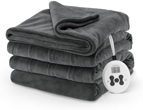 Sunbeam Electric Royal Luxe Microplush Heated Blanket 12 Heat Settings, 12-Hour Selectable Auto Shut-Off, Fast Heating, Warm and Cozy, Sandstone Color, Queen, 90" x 84" - Grand Goldman