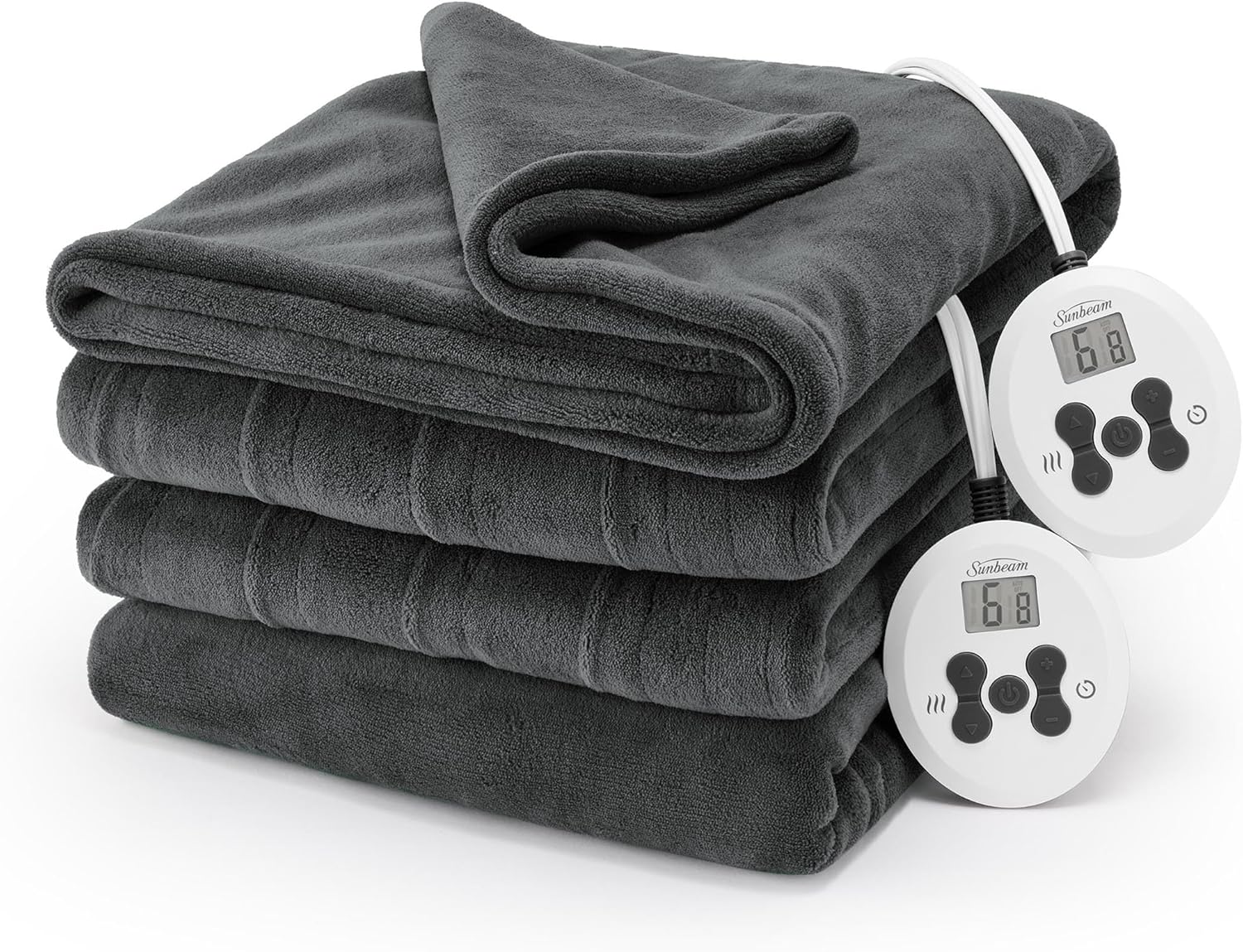 Sunbeam Electric Royal Luxe Microplush Heated Blanket 12 Heat Settings, 12-Hour Selectable Auto Shut-Off, Fast Heating, Warm and Cozy, Sandstone Color, Queen, 90" x 84" - Grand Goldman