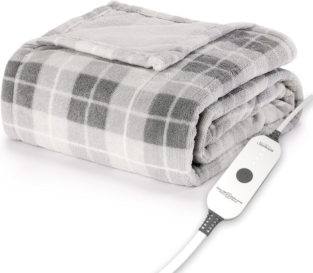 Sunbeam Electric Royal Luxe Microplush Heated Blanket 12 Heat Settings, 12-Hour Selectable Auto Shut-Off, Fast Heating, Warm and Cozy, Sandstone Color, Queen, 90" x 84" - Grand Goldman