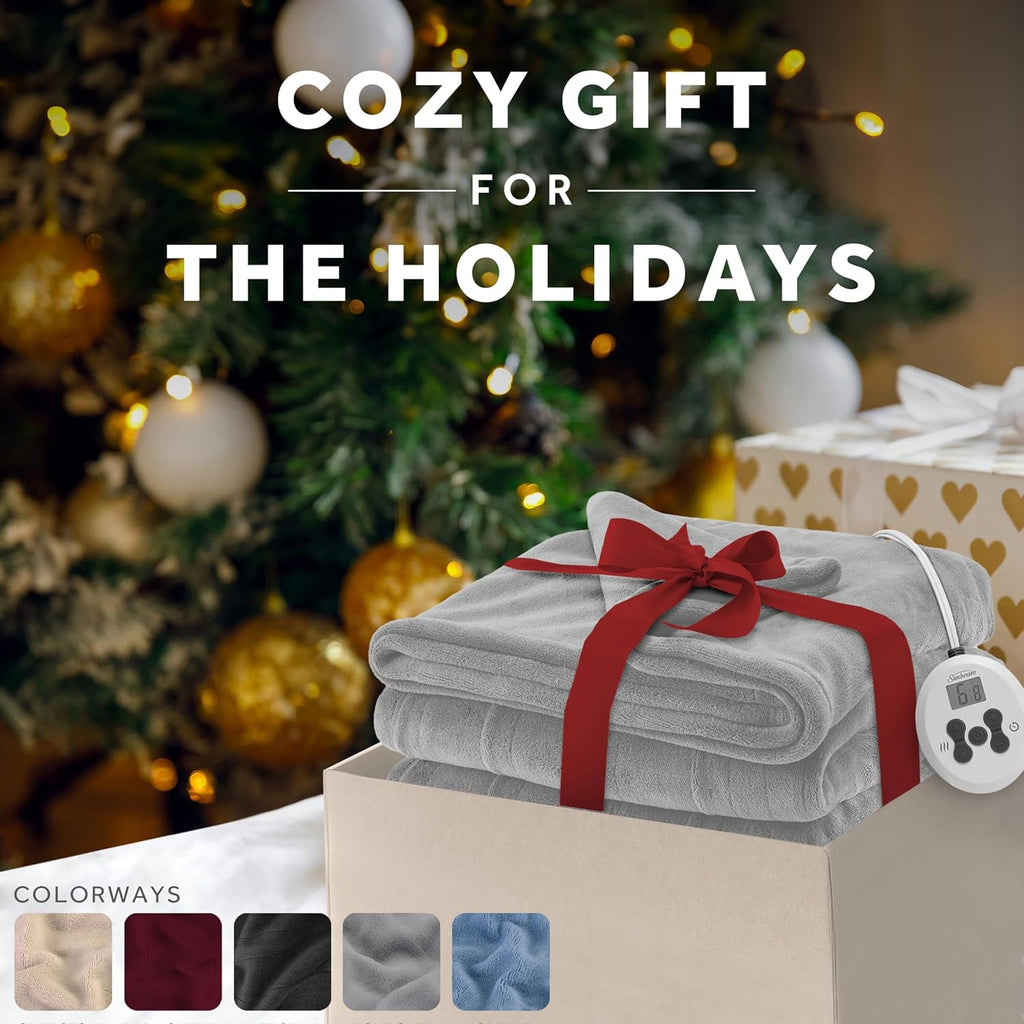 Sunbeam Electric Royal Luxe Microplush Heated Blanket 12 Heat Settings, 12-Hour Selectable Auto Shut-Off, Fast Heating, Warm and Cozy, Sandstone Color, Queen, 90" x 84" - Grand Goldman