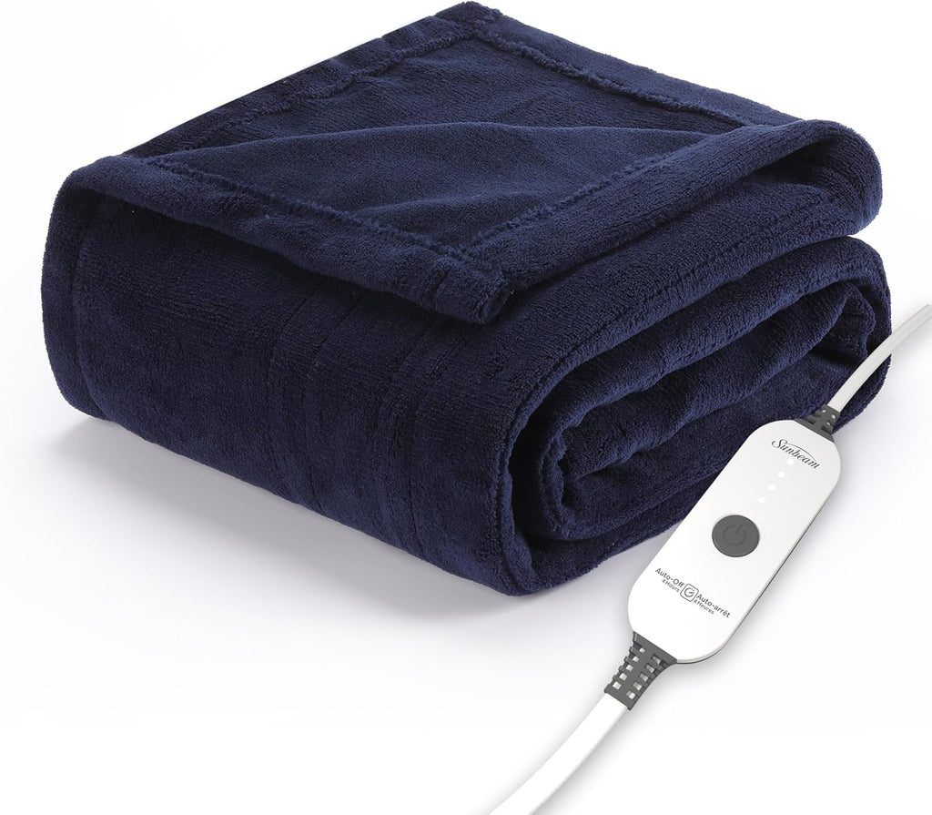 Sunbeam Electric Royal Luxe Microplush Heated Blanket 12 Heat Settings, 12-Hour Selectable Auto Shut-Off, Fast Heating, Warm and Cozy, Sandstone Color, Queen, 90" x 84" - Grand Goldman