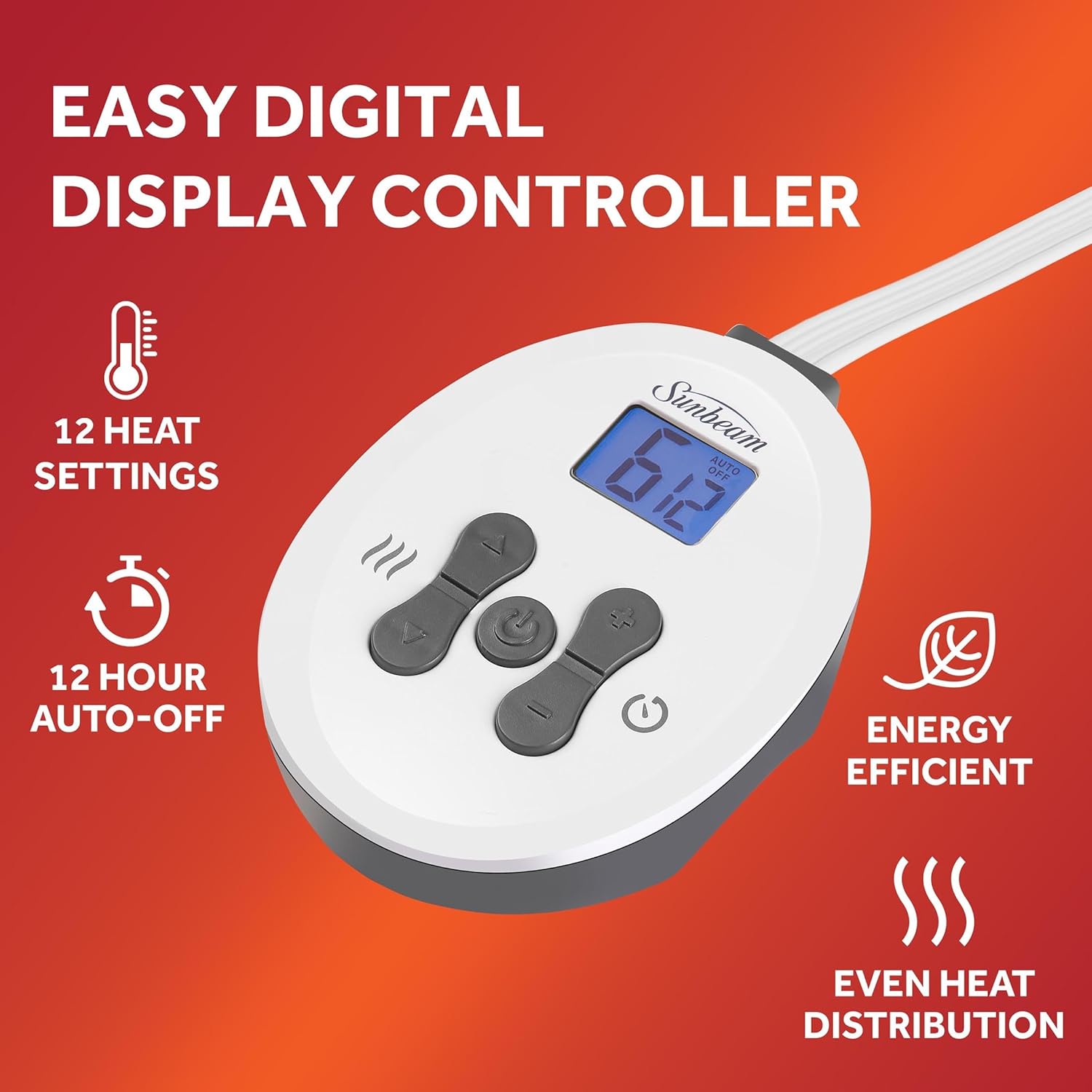 Sunbeam Electric Royal Luxe Microplush Heated Blanket 12 Heat Settings, 12-Hour Selectable Auto Shut-Off, Fast Heating, Warm and Cozy, Sandstone Color, Queen, 90" x 84" - Grand Goldman