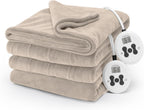 Sunbeam Electric Royal Luxe Microplush Heated Blanket 12 Heat Settings, 12-Hour Selectable Auto Shut-Off, Fast Heating, Warm and Cozy, Sandstone Color, Queen, 90" x 84" - Grand Goldman
